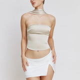Halter Backless Satin Crop Tops