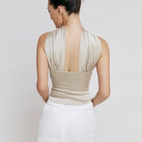 Halter Backless Satin Crop Tops